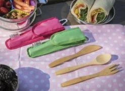 To-Go Ware - Childrens Bamboo Cutlery Set In Kiwi Green Carry Case -Highlander Zone 0c66cccb98f309475486d83e1badc792
