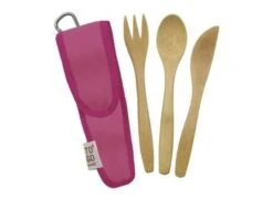 To-Go Ware - Childrens Bamboo Cutlery Set In Melon Pink Carry Case -Highlander Zone e28d09f5fc5ca4709393ac16d45b4f35